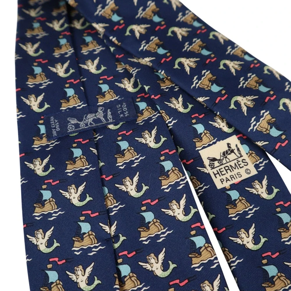 Hermès‎ Silk Tie Navy Winged Mythological Creatures Chimera Novelty France 7530